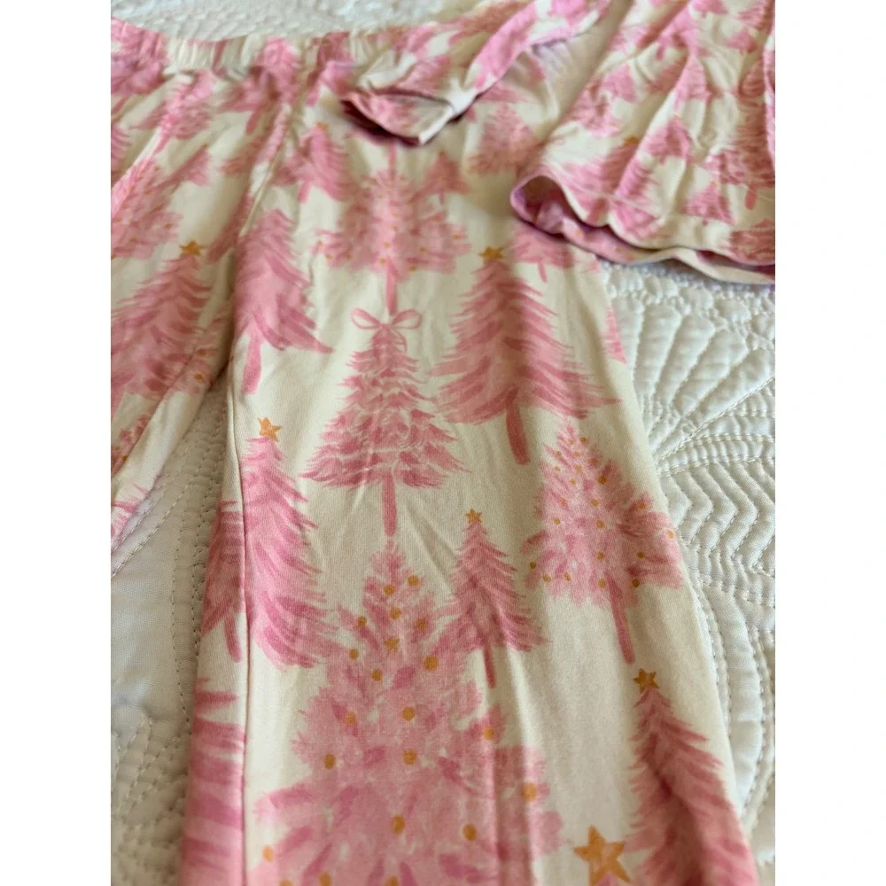 Tullabee Toddler Girls Bamboo Pajamas Set Long Sleeve Pink Winter Trees Size 5-6